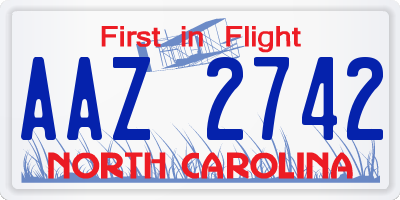 NC license plate AAZ2742