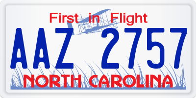 NC license plate AAZ2757