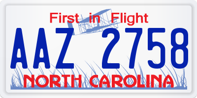 NC license plate AAZ2758