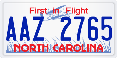 NC license plate AAZ2765