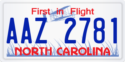 NC license plate AAZ2781