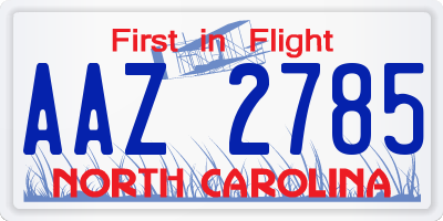 NC license plate AAZ2785