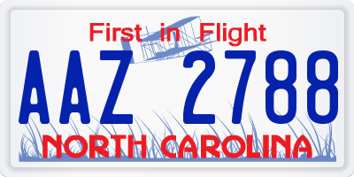 NC license plate AAZ2788