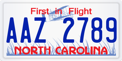 NC license plate AAZ2789