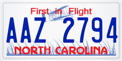 NC license plate AAZ2794