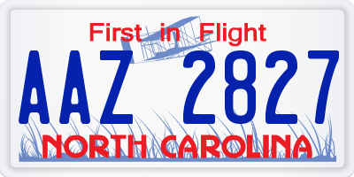 NC license plate AAZ2827