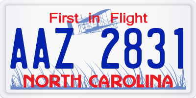 NC license plate AAZ2831