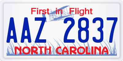 NC license plate AAZ2837