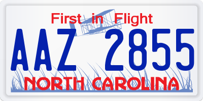 NC license plate AAZ2855