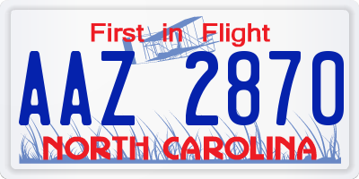 NC license plate AAZ2870