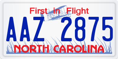NC license plate AAZ2875