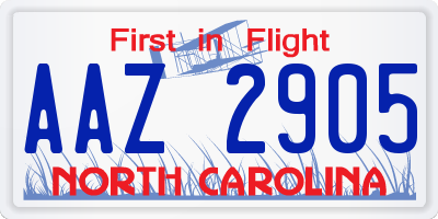 NC license plate AAZ2905