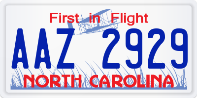 NC license plate AAZ2929