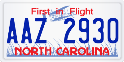 NC license plate AAZ2930