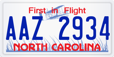 NC license plate AAZ2934
