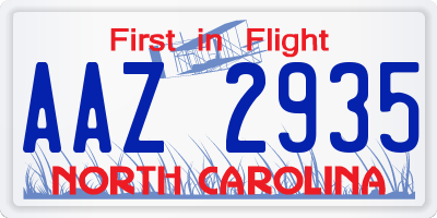 NC license plate AAZ2935