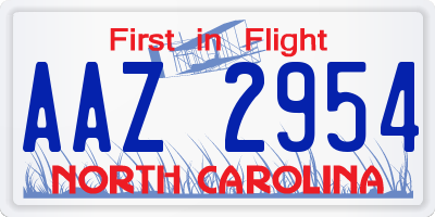 NC license plate AAZ2954