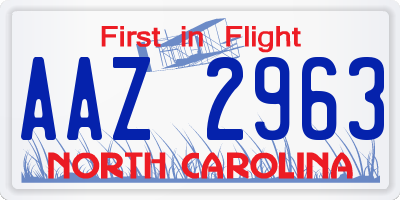 NC license plate AAZ2963
