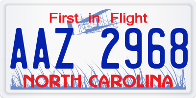 NC license plate AAZ2968