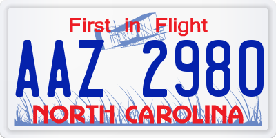 NC license plate AAZ2980