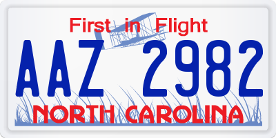 NC license plate AAZ2982