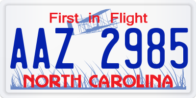 NC license plate AAZ2985