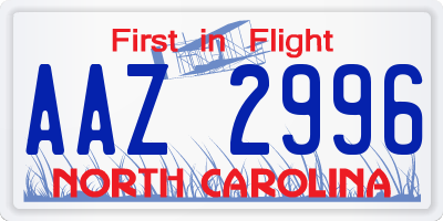 NC license plate AAZ2996