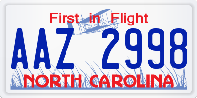 NC license plate AAZ2998