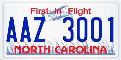 NC license plate AAZ3001