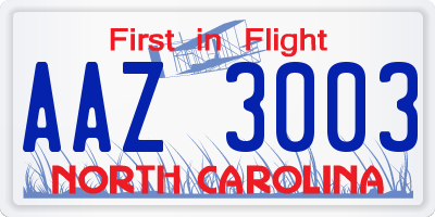 NC license plate AAZ3003