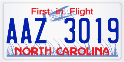 NC license plate AAZ3019