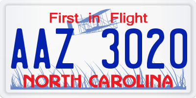 NC license plate AAZ3020
