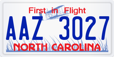 NC license plate AAZ3027