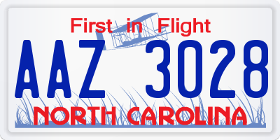 NC license plate AAZ3028