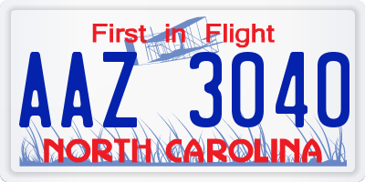 NC license plate AAZ3040