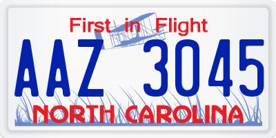 NC license plate AAZ3045