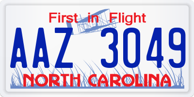 NC license plate AAZ3049