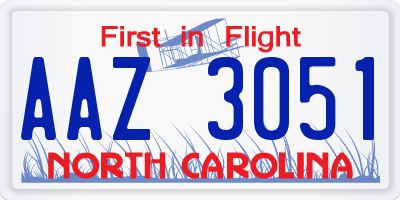 NC license plate AAZ3051