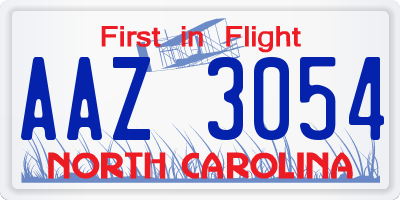 NC license plate AAZ3054