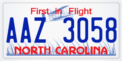 NC license plate AAZ3058