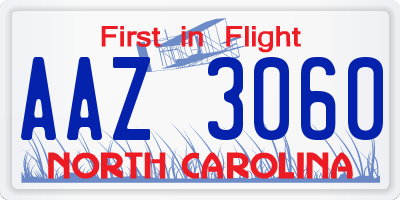 NC license plate AAZ3060