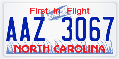 NC license plate AAZ3067