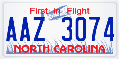 NC license plate AAZ3074