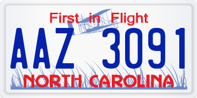 NC license plate AAZ3091