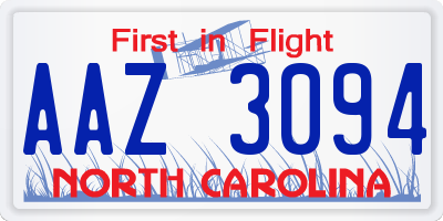 NC license plate AAZ3094