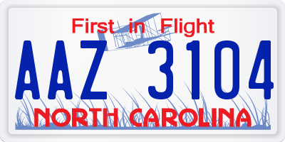 NC license plate AAZ3104