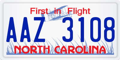 NC license plate AAZ3108