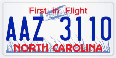NC license plate AAZ3110