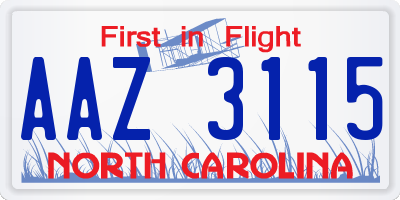 NC license plate AAZ3115