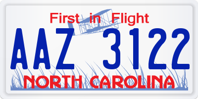 NC license plate AAZ3122
